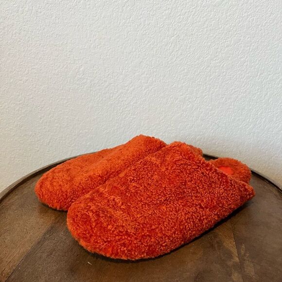 Anthropologie Orange Sherpa Plush Knit Nubby Slip-On Slippers Size Large 10-11 - Picture 1 of 5
